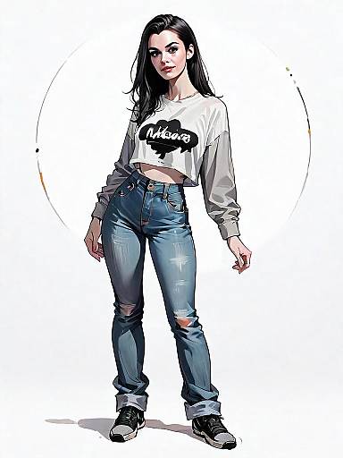 Stylish Woman in Casual Outfit Full Body Realistic Comic Illustration
