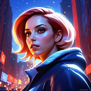 Stylish Woman in City Lights at Night