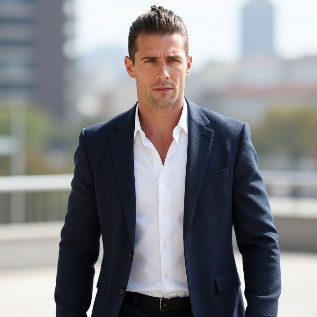 Confident Man in Navy Blazer and White Shirt Urban Portrait