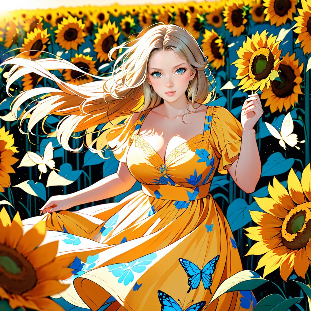 Anime Woman in Sunflower Field