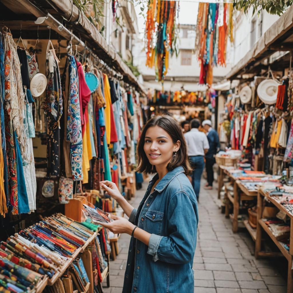 Woman Enjoying Shopping at Artistic Market