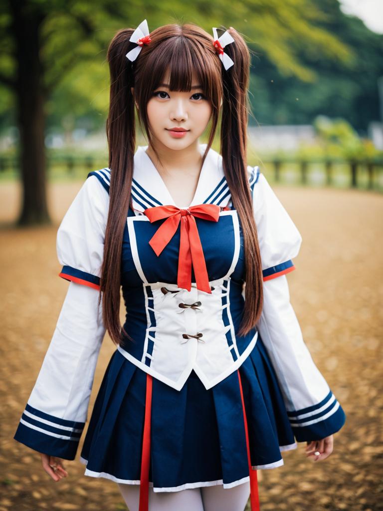 Hakozaki Serika Cosplay in Navy Blue Sailor Outfit Outdoors