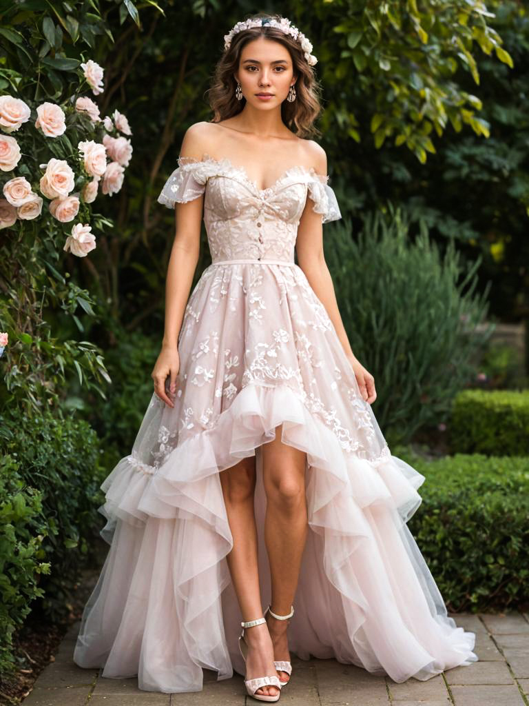 Elegant Woman in Off-the-Shoulder Gown