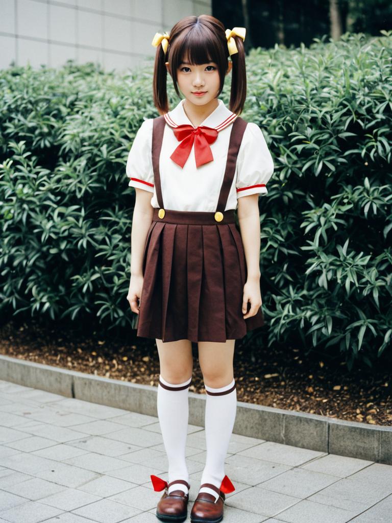 Doujima Nanako Cosplay in School Uniform Outfit Outdoors