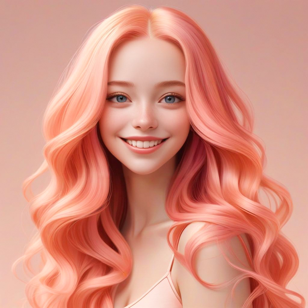 Vibrant Portrait of Young Woman with Peach-Pink Hair Vibrant Portrait of Young Woman with Peach-Pink Hair
