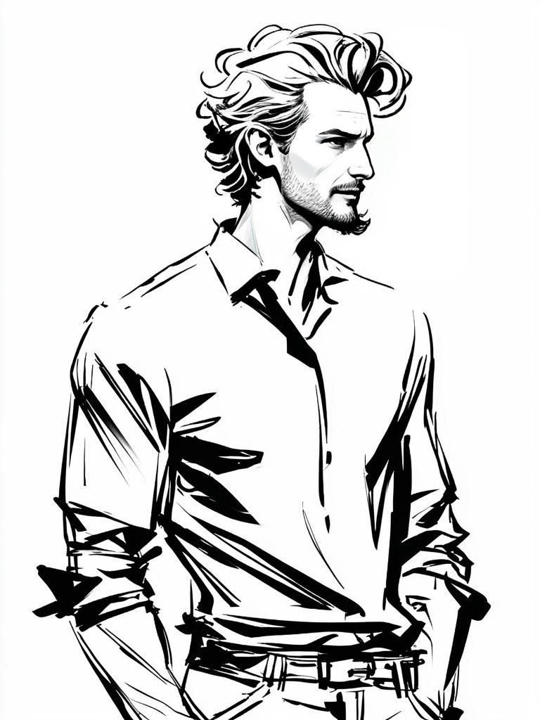 Black and White Ink Sketch of Confident Man
