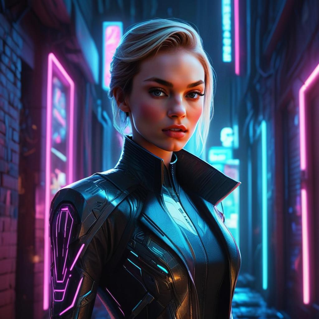 Confident Woman in Cyberpunk Alley
