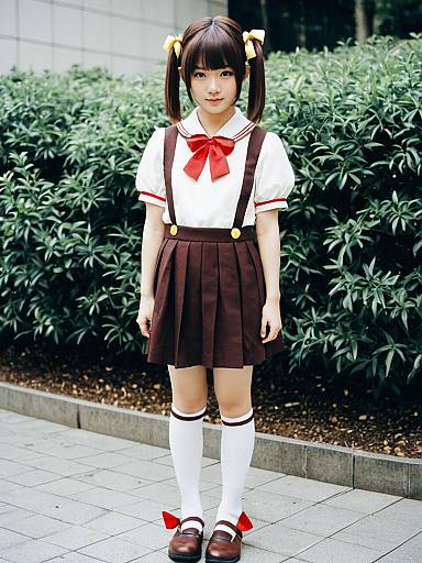Doujima Nanako Cosplay in School Uniform Outfit Outdoors