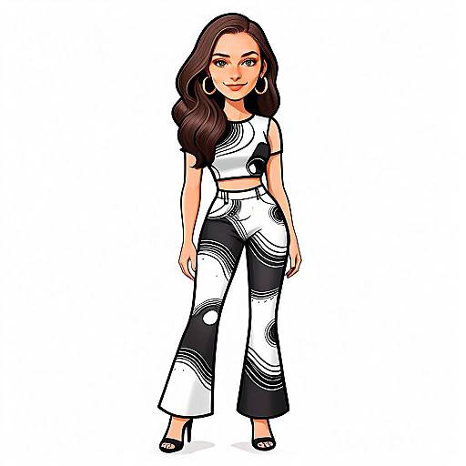 Contemporary Woman in Black and White Geometric Outfit Digital Illustration