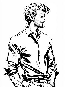 Black and White Ink Sketch of Confident Man