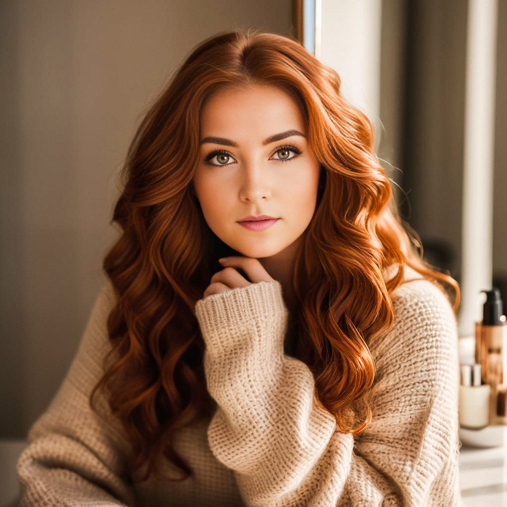 Young Woman with Red Hair in Cozy Sweater Young Woman with Red Hair in Cozy Sweater