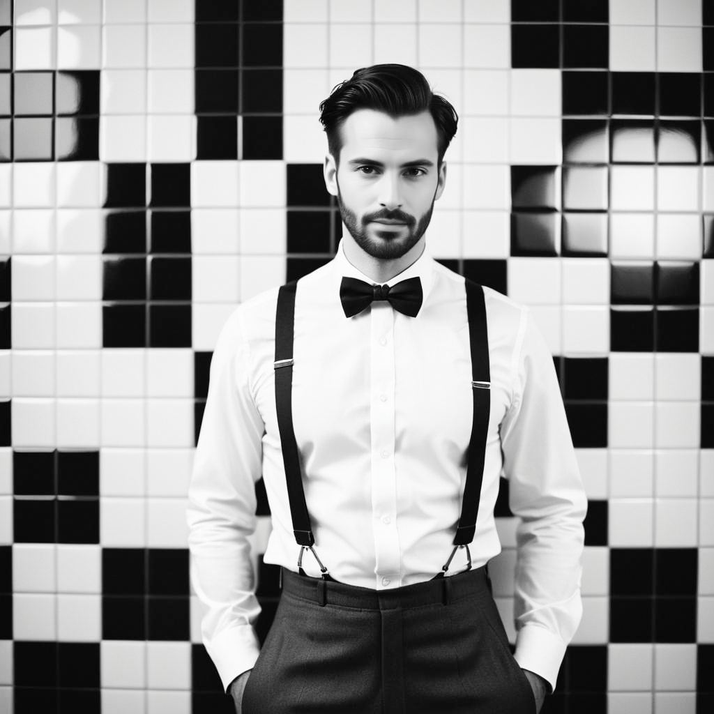 Stylish Man in Bow Tie and Suspenders