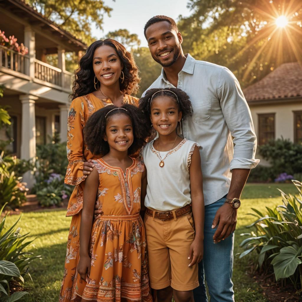 African American Family in Coordinated Outfits in Garden