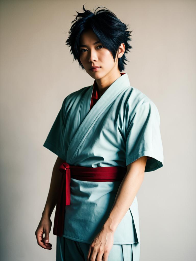 Man in Takuya Kanbara Cosplay Costume Realistic Photo
