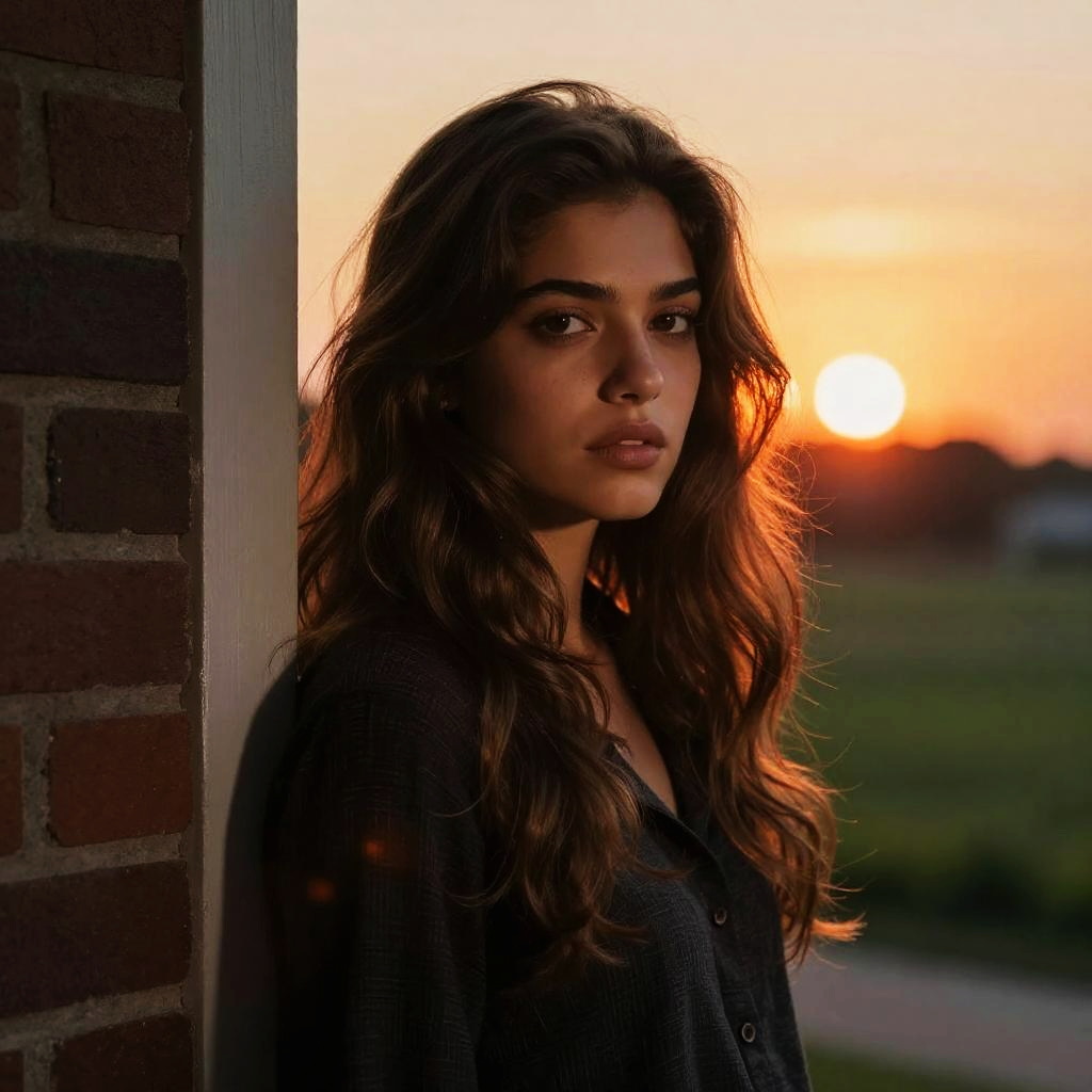 Young Woman Portrait at Sunset with Warm Golden Hour Lighting