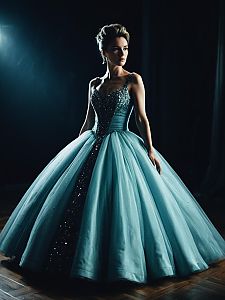 Glamorous Woman in Mini Ball Gown Cinematic Realism Portrait