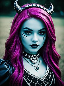 Woman in Monster High Inspired Costume Photorealistic Cosplay Portrait