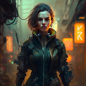 Confident Woman in Futuristic Urban Setting