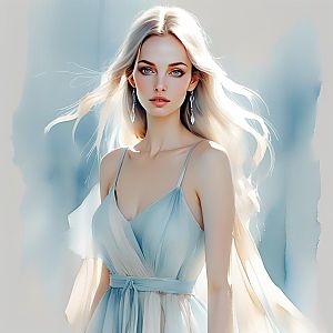 Young Woman in Blue Dress