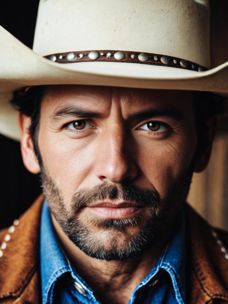 Photorealistic Close-Up of Man in Classic Cowboy Costume