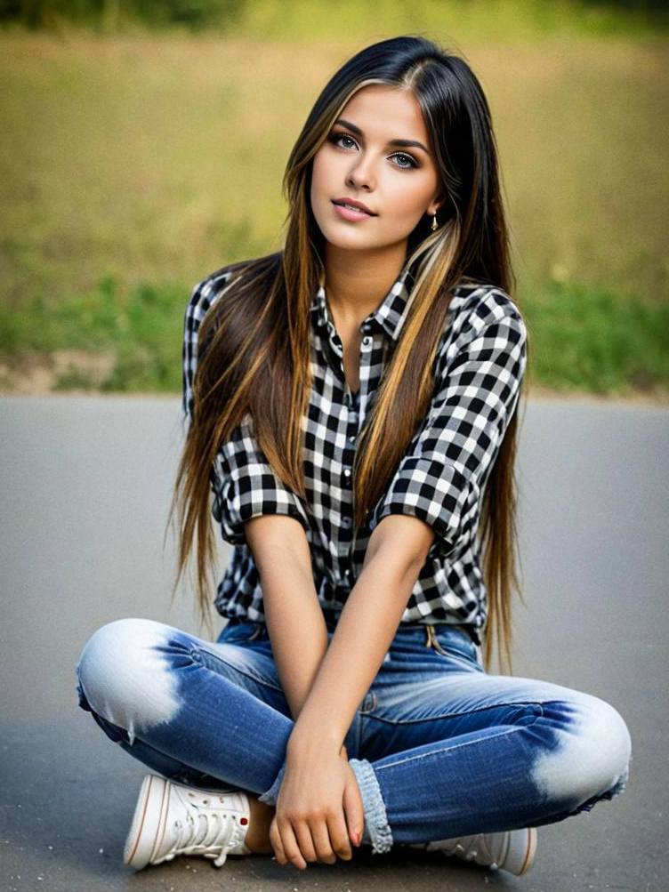 Stylish Young Woman in Checkered Shirt