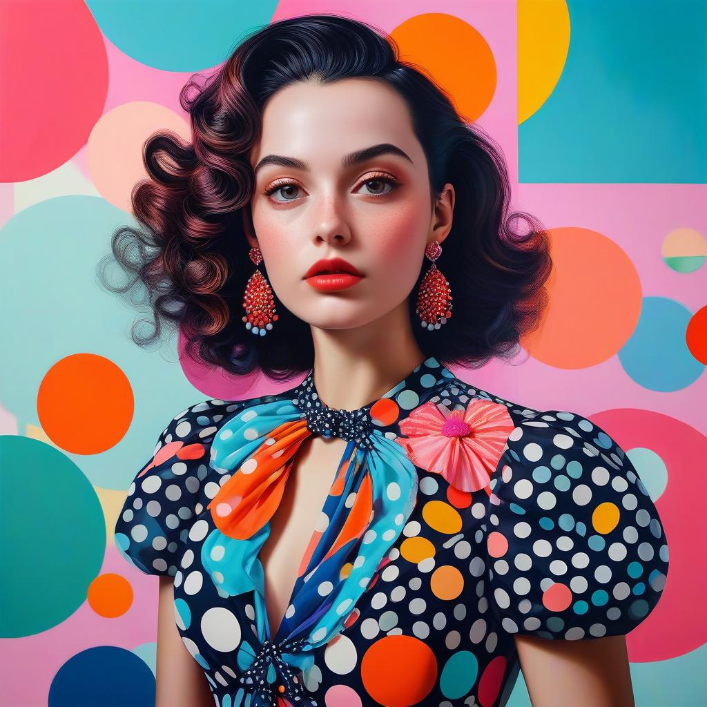 Stylish Woman in Polka-Dot Dress with Vibrant Background