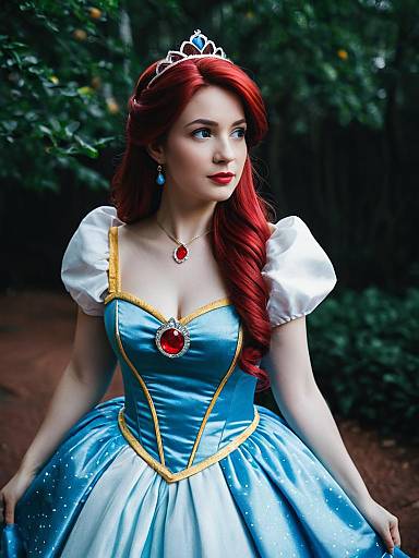 Woman in Disney Princess Dress Costume Photorealistic Cosplay Portrait
