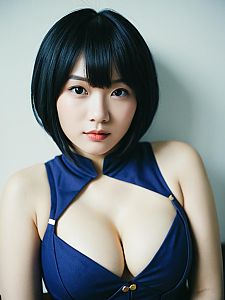 Realistic Atsuko Kagari Cosplay Woman Portrait in Navy Blue Costume