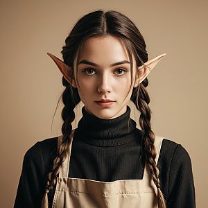 Fantasy Realistic Portrait of Woman with Elf Ears and Braided Hair