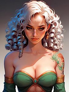 Digital Portrait of a Woman with Silver Hair and Blue Eyes