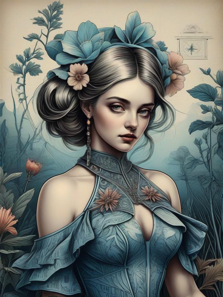 Floral-Themed Portrait of a Woman