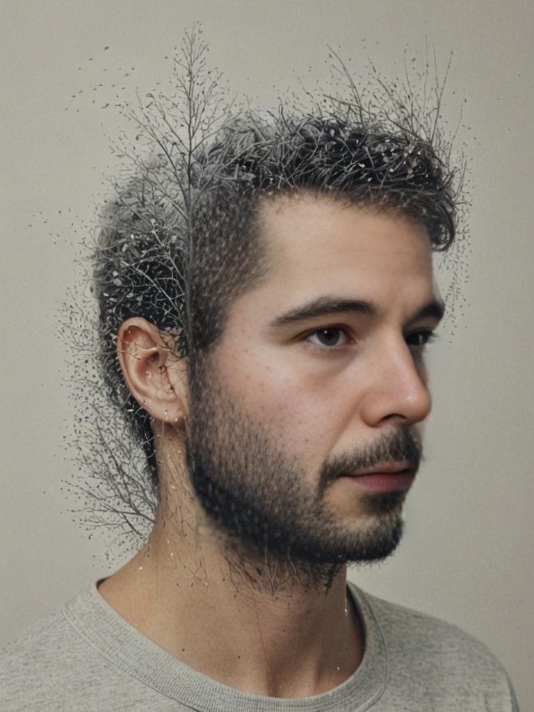 Surreal Man with Trees in Hair