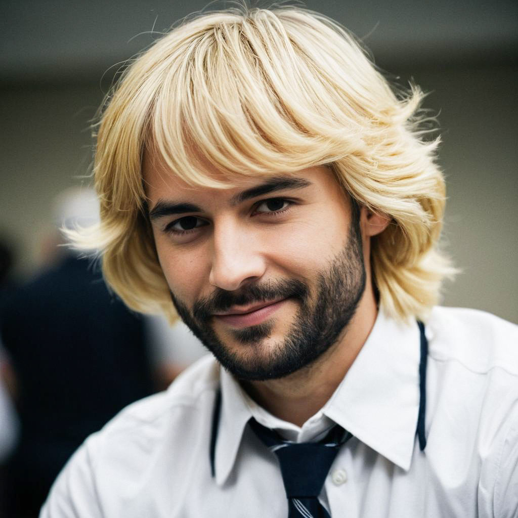 Young Man with Blonde Wig Portrait Young Man with Blonde Wig Portrait