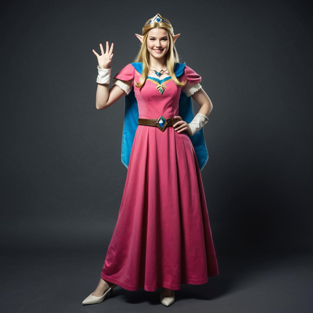 Realistic Fantasy Princess Cosplay Woman in Pink Dress with Elf Ears