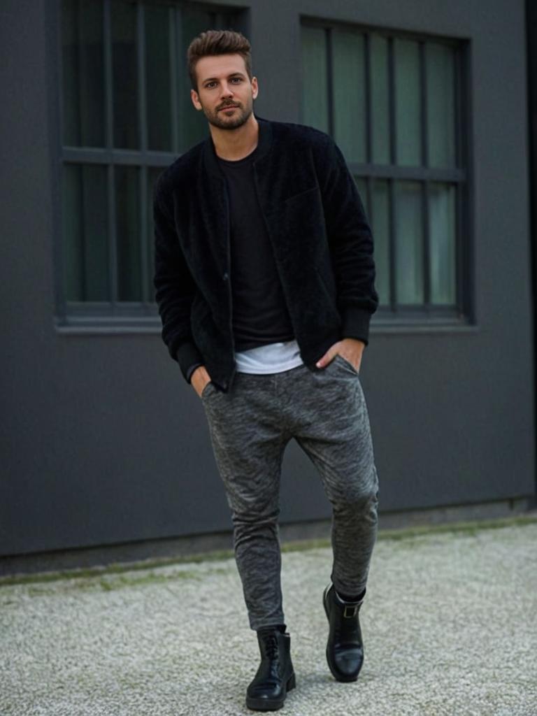 Stylish Man Posing Confidently in Front of Modern Building