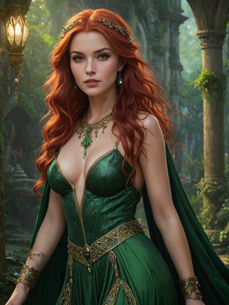 Seductive Woman in Green Gown - Fantasy Portrait