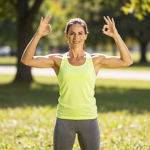 Fit Woman Showing Okay Gesture Outdoors in Park