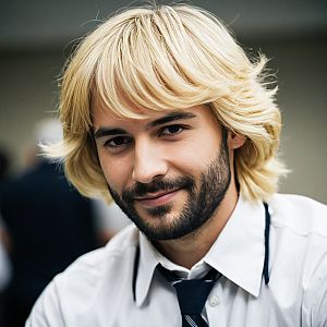 Young Man with Blonde Wig Portrait