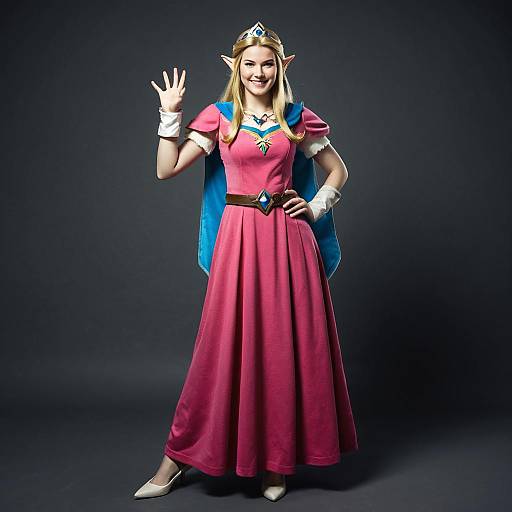 Realistic Fantasy Princess Cosplay Woman in Pink Dress with Elf Ears