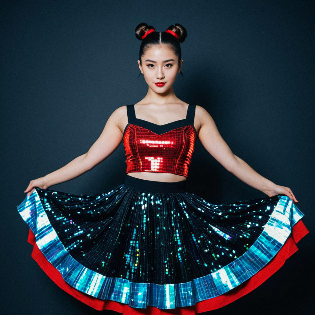 Confident Woman in Holographic Dance Costume Confident Woman in Holographic Dance Costume
