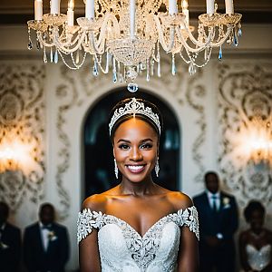 Radiant Bride Under Crystal Chandelier