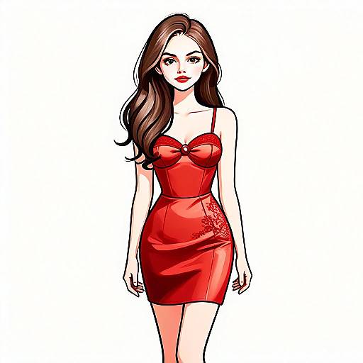 Stylish Woman in Red Dress Contemporary Digital Illustration