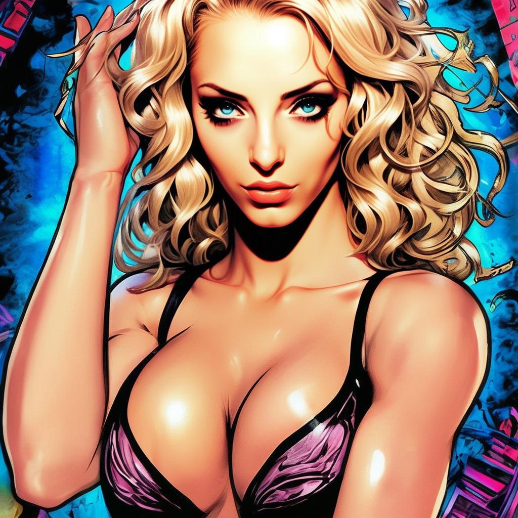 Digital Illustration of Blonde Woman in Bold Colorful Comic Style