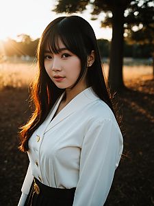Portrait of Woman in White Blouse Outdoors During Golden Hour