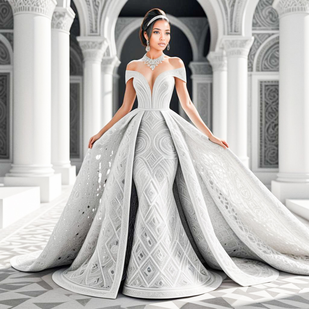 Elegant Woman in Intricate White Gown