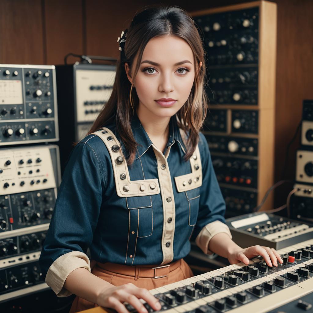 Japanese Musician Playing Vintage Synthesizer