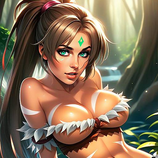 Nidalee Fantasy Woman with Tribal Paint in Forest Digital Illustration