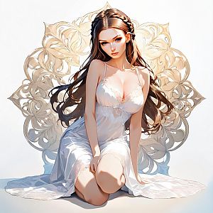 Elegant Woman in White Dress Kneeling