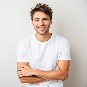 Confident Young Man in White T-Shirt