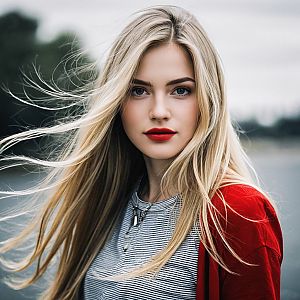 Portrait of a Young Blonde Woman in Red